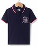 US Polo Assn Cotton Knit Half Sleeves Polo T-Shirt with Brand Logo Embroidery - Navy Blue