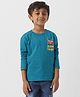 Nauti Nati Cotton Full Sleeves Bus & Typography Printed Tee - Teal Blue