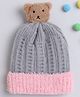 TMW Kids Woollen Self Designed & Bear Applique Detailed Cap - Grey