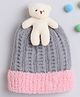 TMW Kids Woollen Self Designed & Teddy Bear Applique Detailed Cap - Grey