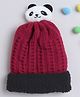 TMW Kids Woollen Self Designed & Panda Face Applique Detailed Cap - Maroon