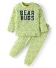 Babyhug Cotton Knit Full Sleeves Night Suit With Teddy Bear Print - Light Green
