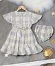 Bella Moda Cotton Half Cap Sleeves Checked Dress With Bloomer & Belt Set - Multi Colour