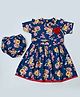 Bella Moda Cotton Half Sleeves Floral Printed & Applique Detailed Dress With Bloomer - Blue