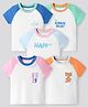 Bonfino 100% Cotton  Knit Half Raglan Sleeves T-Shirts With Full of Joy Text Print Pack Of 5 - White Pink & Blue
