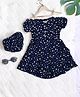 Bella Moda Cotton Short Sleeves Polka Dots Printed Dress With Bloomer - Navy Blue