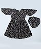 Bella Moda Cotton Half Sleeves Floral Printed Dress With Bloomer Set - Black