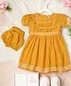 Bella Moda Cotton Half Sleeves Frill Detailed Dots Printed Dress With Bloomer - Yellow