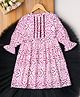 Bella Moda Cotton Full Peasant Sleeves Damask Printed Dress - Pink