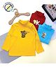 COCOON ORGANICS Cotton Rib Pack Of 3 Full Sleeves Animals Printed Anti Microbial Tees - Yellow Red & Sky Blue