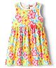 Babyhug Cotton Knit Sleeveless Frock With Floral Print & Bow Applique - White