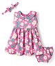 Babyhug Cotton Knit Sleeveless Floral Printed Frock with Bloomer & Headband - Pink