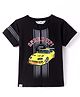 Ruff Sinker Knit Half Sleeves T-Shirt With Car Print - Black