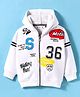 Ruff Fleece Knit Full Sleeves Hooded Sweatjacket Sport Theme Text Print - White