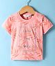 Ruff Sinker Knit Half Sleeves T-Shirt with Foil Text Print - Peach