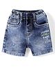 RUFF Woven Above Knee Length Denim Bermuda With Text Print - Blue