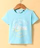 Ruff Sinker Knit Half Sleeves T-Shirt with Text Print - Sky Blue