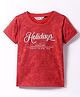 Ruff Sinker Knit Half Sleeves T-Shirt With Holiday Text Print - Red