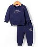 RUFF Fleece Knit Full Sleeves T-Shirt & Lounge Pant Set With Text Print - Navy Blue