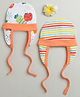 BUMZEE Cotton Pack Of 2 Striped & Fruits Printed Tying Caps With Ear Flaps - Orange & Multi-  Diameter 42 Cms