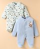 Mini Taurus Cotton Knit Full Sleeves Footed Rompers with Animal Print Pack of 2 - Light Blue & Mint