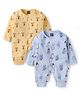 Mini Taurus Cotton Knit Full Sleeves Rompers with Animal Print Pack of 2 - Blue & Yellow