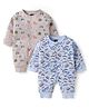 Mini Taurus Cotton Knit Full Sleeves Rompers with Animal & Vehicle Print Pack of 2 - Blue & Grey
