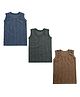 Superminis Pack Of 3 Sleeveless Striped Thermal Vests - Blue Brown & Grey