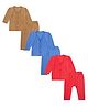 Superminis Pack Of 3 Full Sleeves Striped Thermal Tees With Coordinating Pajamas Set - Blue Red & Brown