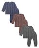 Superminis Pack Of 3 Full Sleeves Striped Thermal Tees With Coordinating Joggers Set - Brown Grey & Blue