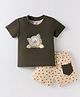 Tango Interlock Knit Half Sleeves T-Shirt & Shorts Shorts Set with Tiger Print - Olive Green