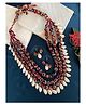 Digital Dress Room Red Banjara Necklace Earrings Set Cotton Cloth 3 Layer Fabric Beads/Sea Shell Design Jewellery