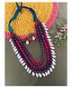 Digital Dress Room Colourful Banjara Necklace Earrings Set Cotton Cloth 3 Layer Fabric Beads/Sea Shell Design Jewellery