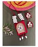 Digital Dress Room Red Banjara Necklace & Earrings Set Handmade Bamboo Soop/Sea Shell Design Fabric Jewellery For Women
