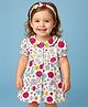 Babyoye 100% Cotton Knit Half Sleeves Floral Printed Frock With Bloomer & Headband - White