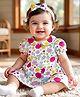 Babyoye 100% Cotton Knit Half Sleeves Floral Printed Frock With Bloomer & Headband - White