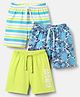 Babyhug Single Jersey Knit Striped Floral & Text Printed Shorts Pack Of 3 - Blue Light Green & Sky Blue