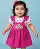 Babyoye 100% Cotton Knit Frock & Half Sleeves Inner Tee With Floral Patch & Polka Dot Print - Dark Pink & White