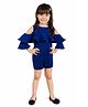 The KidShop Cold Shoulder Sleeves Solid Ruffle Detailed Jumpsuit - Electric Blue