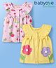 Babyoye 100% Cotton Interlock Knit Sleeveless Front Open Jhablas with Floral Print Pack of 2 - Yellow & Pink