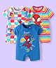 Babyhug Marvel Interlock Knit Half Raglan Sleeves Rompers With Spider-Man Graphics Pack of 3 - Blue Red & White