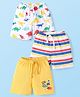 Babyhug Single Jersey Knit Shorts with Stripes & Dino Print Pack of 3 - Yellow & White