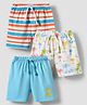 Babyhug Single Jersey Knit Shorts With Stripes & Beach Theme Print Pack Of 3 - Light Blue White & Orange
