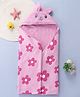Babyhug Terry Knit Hooded Towel With Bunny Ears Applique & Floral Print L 30 x B 30 cm - Pink