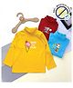 COCOON ORGANICS Cotton Rib Pack Of 3 Full Sleeves Ice Cream & Animals Printed Tees - Yellow Red & Sky Blue