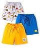 Babyhug Cotton Knit Mid Thigh Length Shorts with Dino Print Pack of 3 - Grey Blue & Yellow