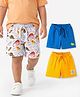 Babyhug Cotton Knit Mid Thigh Length Shorts with Dino Print Pack of 3 - Grey Blue & Yellow