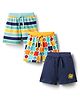 Babyhug Single Jersey Knit Shorts With Stripes & Smiley Print Pack Of 3 - Navy Blue Light Blue & Yellow