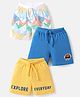 Babyhug Single Jersey Knit Shorts with Explore Theme & Text Print Pack of 3 - Yellow Blue & White