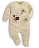DEAR TO DAD Cotton Woven Full Sleeves Baby Elephant Patch Embroidered Sleepsuit - Beige